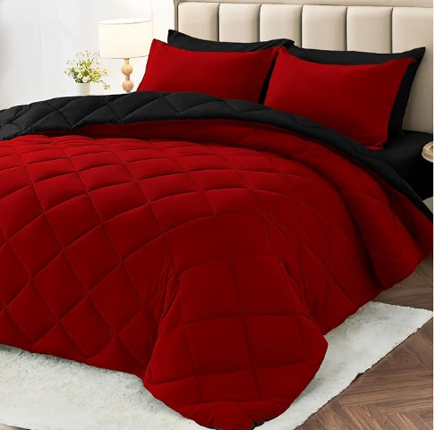 Conjunto de Edredão Queen 7 Peças — Reversível Vermelho & Preto — imagem 2